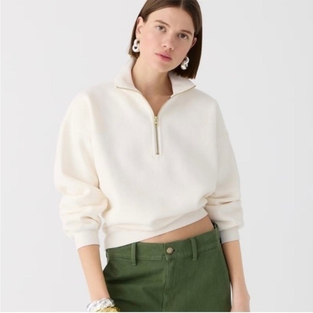 J. Crew‎ Heritage terry quarter-zip sweatshirt Ivory Off-White 2X